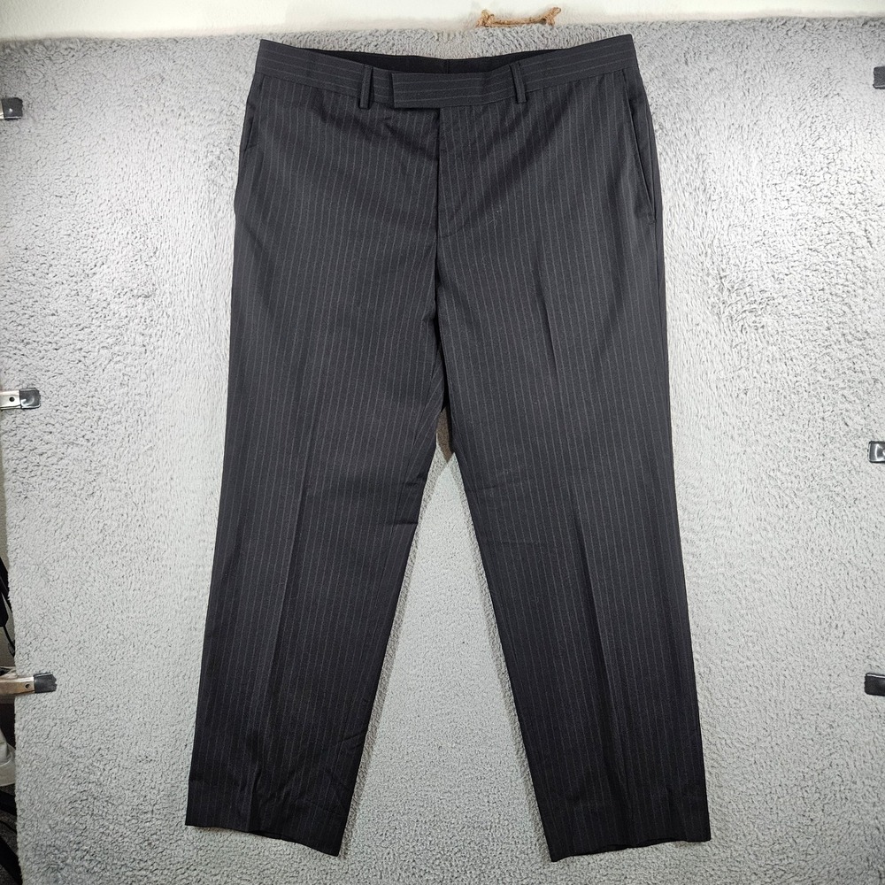 Hugo Boss Mens Black Pinstripe Virgin Wool Dress Pants 38x31
